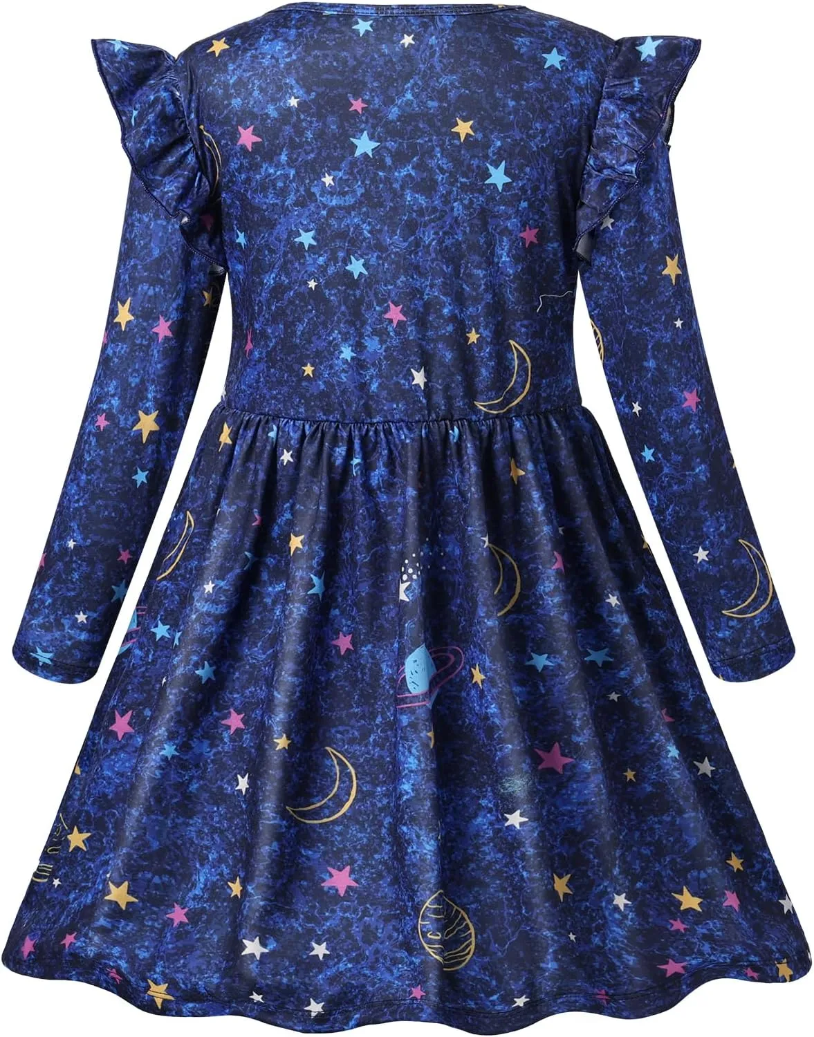 VASCHY Girls Dress, Cute Twirly Stretchy Casual Dress with Pockets Ruffle Sleeve for Toddler/Little/Big Kid Girls Clothing