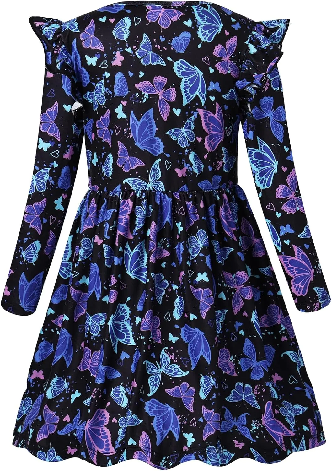 VASCHY Girls Dress, Cute Twirly Stretchy Casual Dress with Pockets Ruffle Sleeve for Toddler/Little/Big Kid Girls Clothing