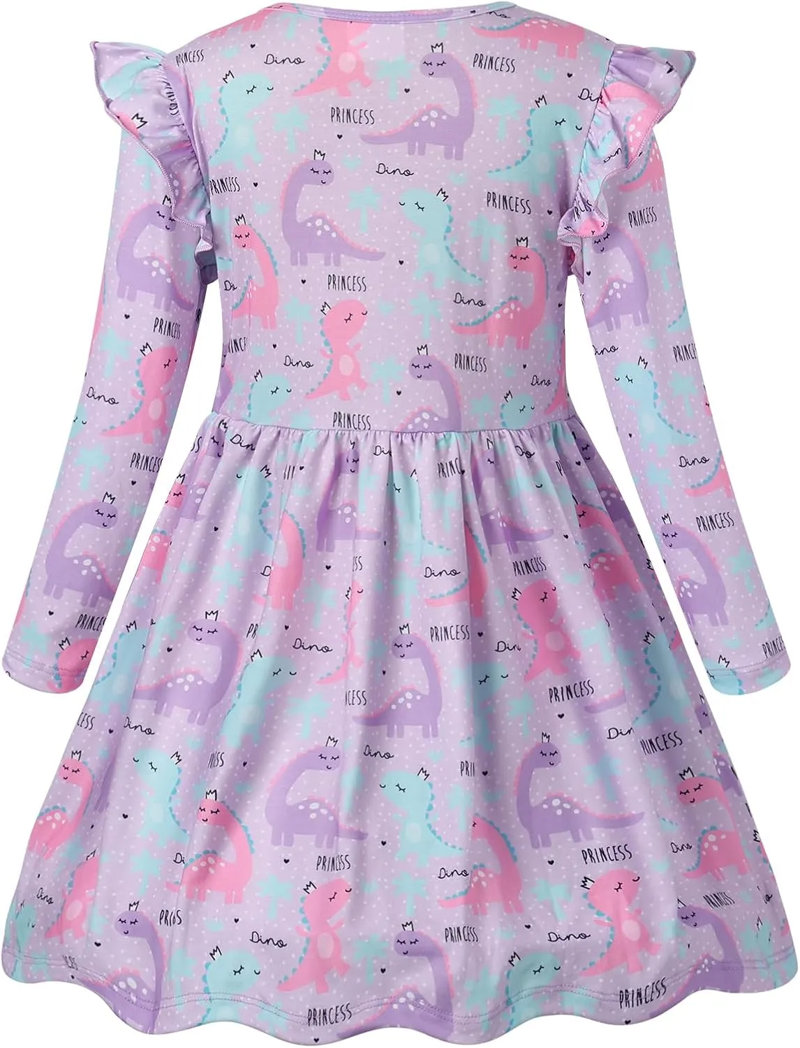 VASCHY Girls Dress, Cute Twirly Stretchy Casual Dress with Pockets Ruffle Sleeve for Toddler/Little/Big Kid Girls Clothing