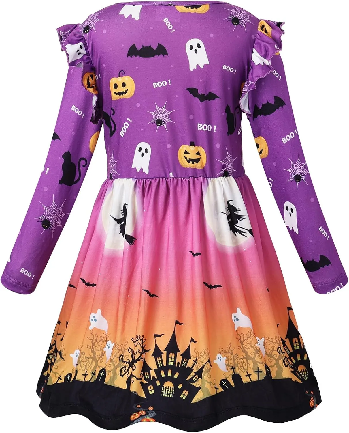 VASCHY Girls Dress, Cute Twirly Stretchy Casual Dress with Pockets Ruffle Sleeve for Toddler/Little/Big Kid Girls Clothing