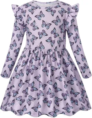 VASCHY Girls Dress, Cute Twirly Stretchy Casual Dress with Pockets Ruffle Sleeve for Toddler/Little/Big Kid Girls Clothing