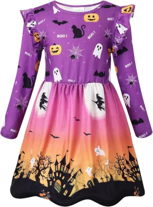 VASCHY Girls Dress, Cute Twirly Stretchy Casual Dress with Pockets Ruffle Sleeve for Toddler/Little/Big Kid Girls Clothing