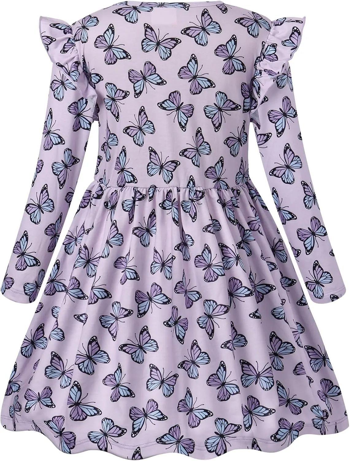 VASCHY Girls Dress, Cute Twirly Stretchy Casual Dress with Pockets Ruffle Sleeve for Toddler/Little/Big Kid Girls Clothing