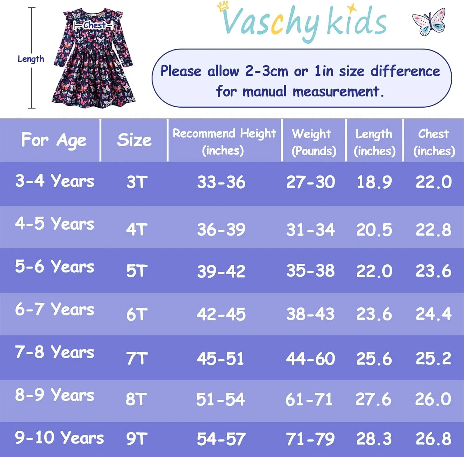 VASCHY Girls Dress, Cute Twirly Stretchy Casual Dress with Pockets Ruffle Sleeve for Toddler/Little/Big Kid Girls Clothing