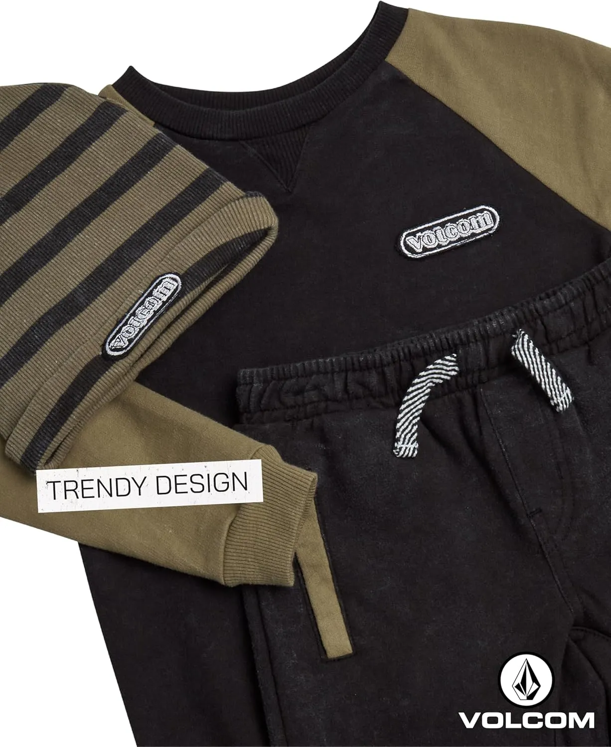 Volcom Boys' Sweatsuit Set - 3 Piece French Terry Active Set Boys Sweatshirt, Jogger Pants and Hat - Boys Jogger Set (12M-7)