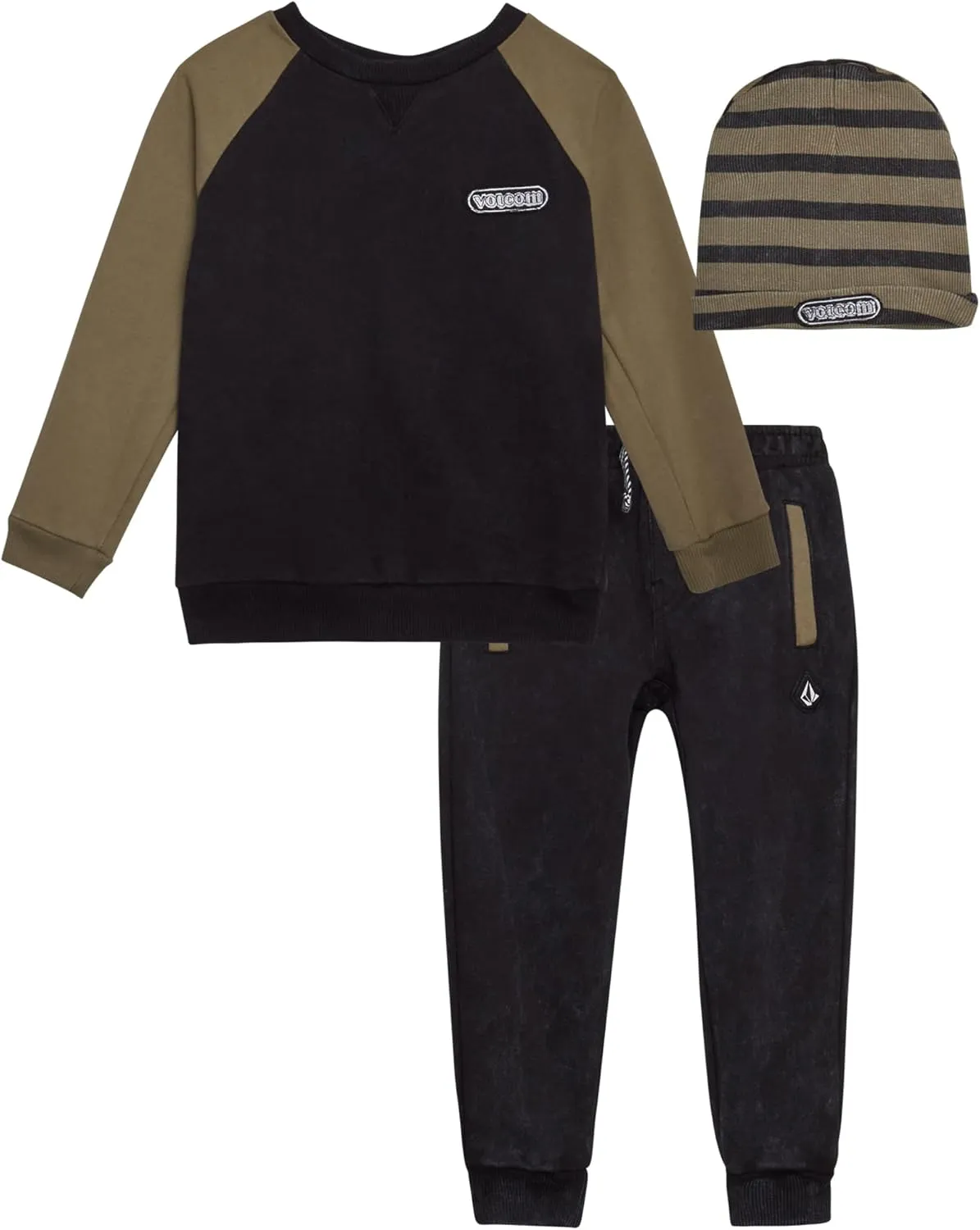 Volcom Boys' Sweatsuit Set - 3 Piece French Terry Active Set Boys Sweatshirt, Jogger Pants and Hat - Boys Jogger Set (12M-7)