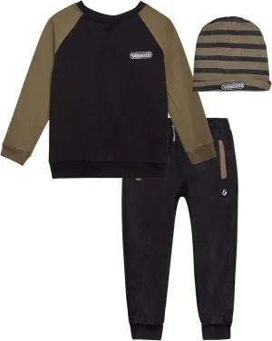 Volcom Boys' Sweatsuit Set - 3 Piece French Terry Active Set Boys Sweatshirt, Jogger Pants and Hat - Boys Jogger Set (12M-7)