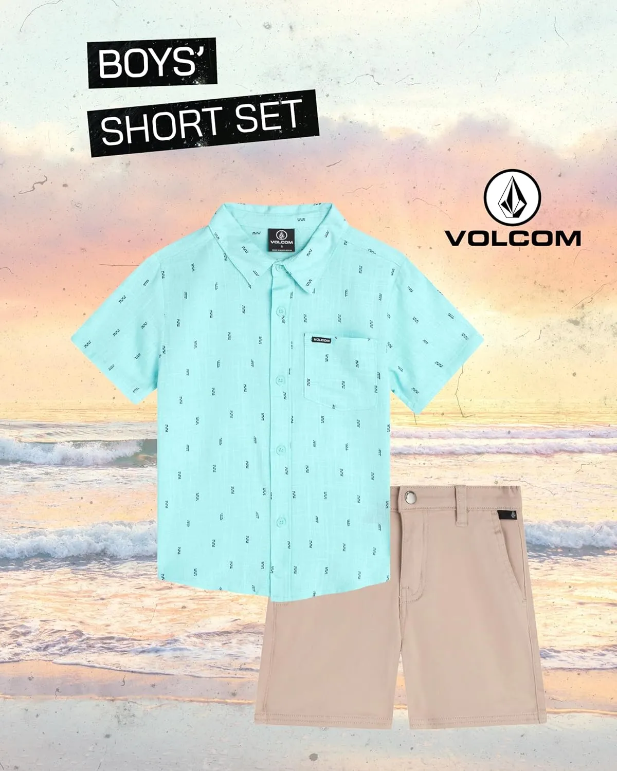 Volcom Toddler Boy Shorts Set - 2 Piece Short Sleeve Button Down Dress Shirts and Twill Shorts - Toddler Boys Summer Outfits