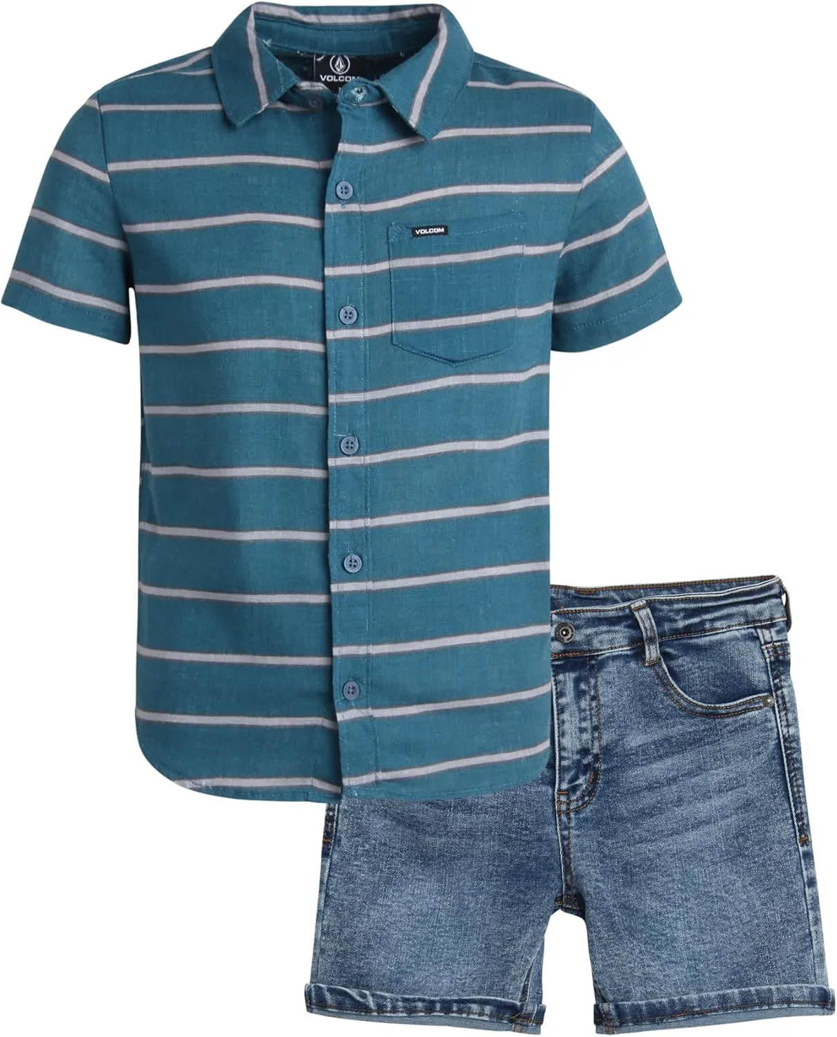Volcom Toddler Boy Shorts Set - 2 Piece Short Sleeve Button Down Dress Shirts and Twill Shorts - Toddler Boys Summer Outfits