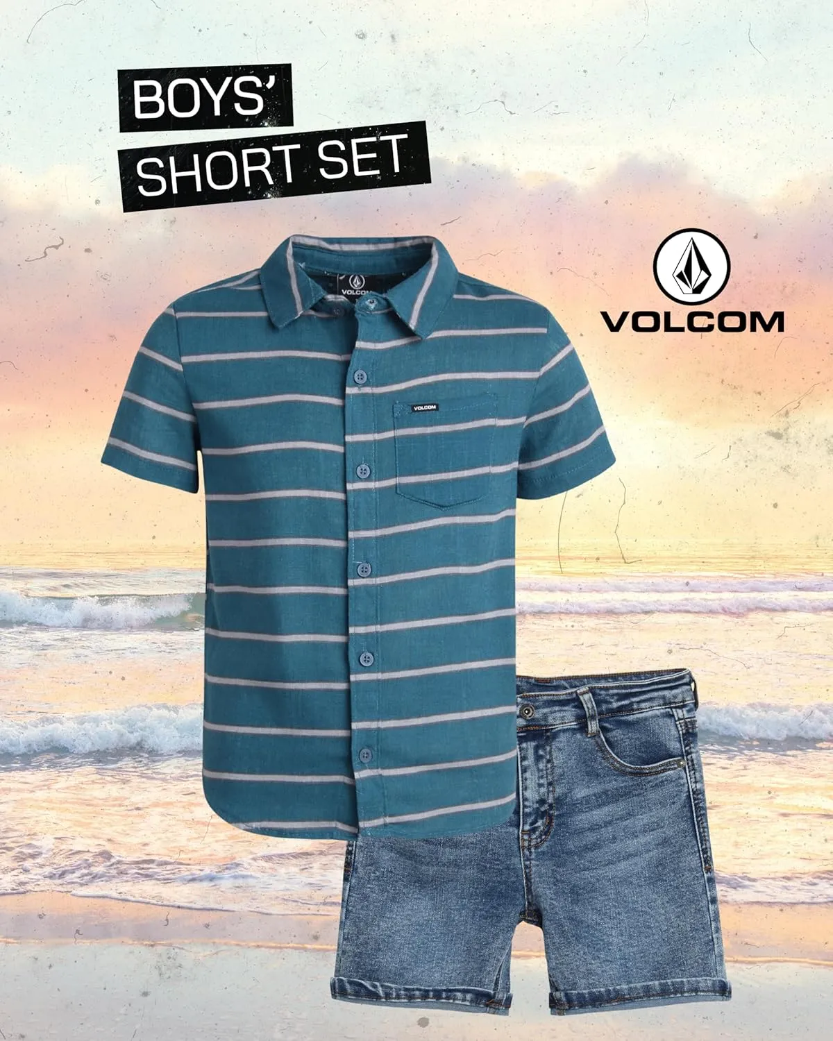 Volcom Toddler Boy Shorts Set - 2 Piece Short Sleeve Button Down Dress Shirts and Twill Shorts - Toddler Boys Summer Outfits