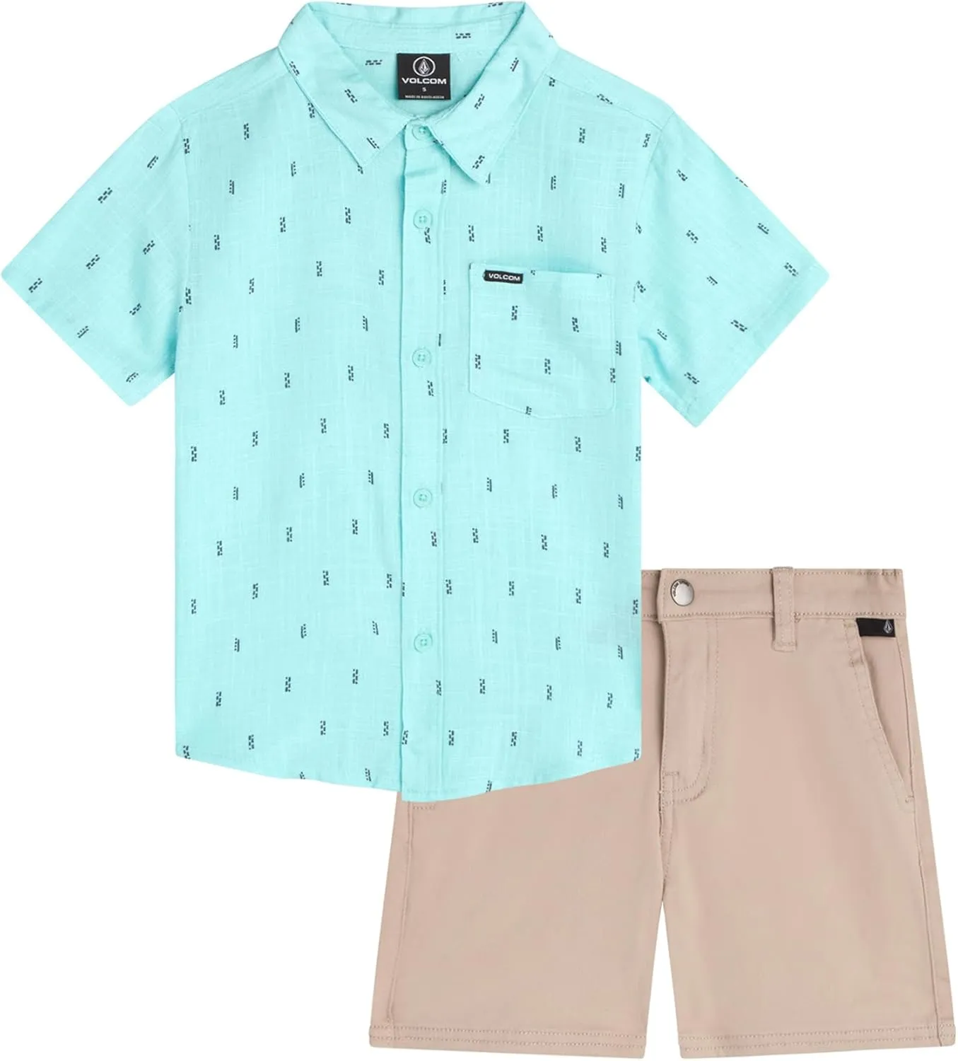 Volcom Toddler Boy Shorts Set - 2 Piece Short Sleeve Button Down Dress Shirts and Twill Shorts - Toddler Boys Summer Outfits