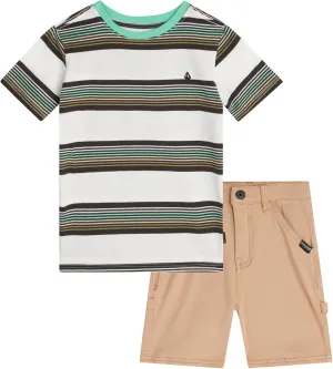 Volcom Toddler Boy Shorts Set - 2 Piece Short Sleeve Graphic Tees and Denim Shorts for Boys - Toddler Summer Clothes (2T-7)