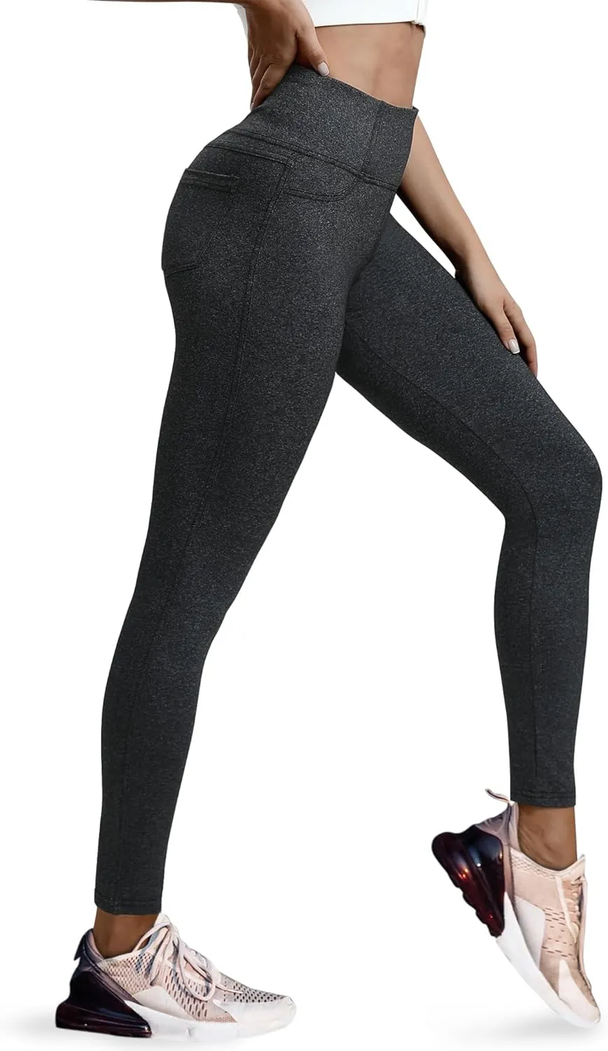 VOOVEEYA Curvy Womens Leggings 25", Tummy Control Yoga Pants with Back Pockets High Waisted Buttery Soft 7/8 Leggings