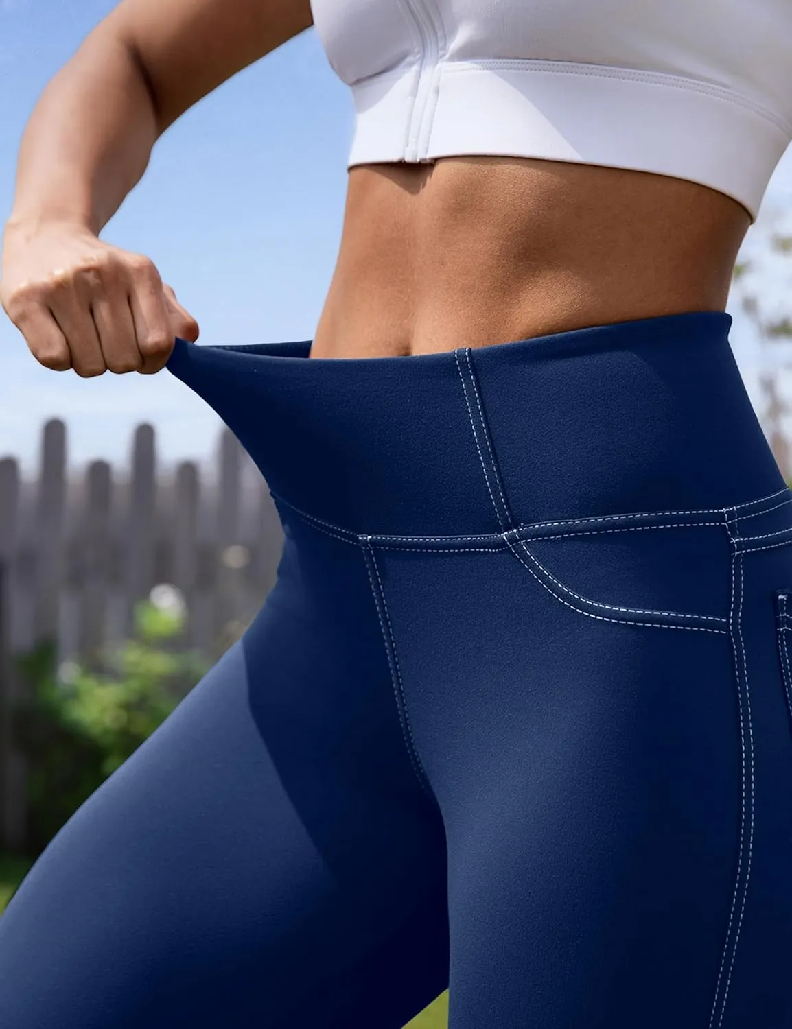 VOOVEEYA Curvy Womens Leggings 25", Tummy Control Yoga Pants with Back Pockets High Waisted Buttery Soft 7/8 Leggings