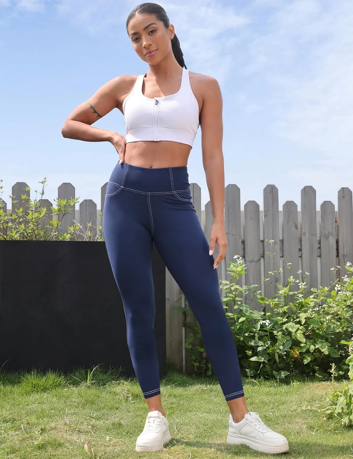 VOOVEEYA Curvy Womens Leggings 25", Tummy Control Yoga Pants with Back Pockets High Waisted Buttery Soft 7/8 Leggings