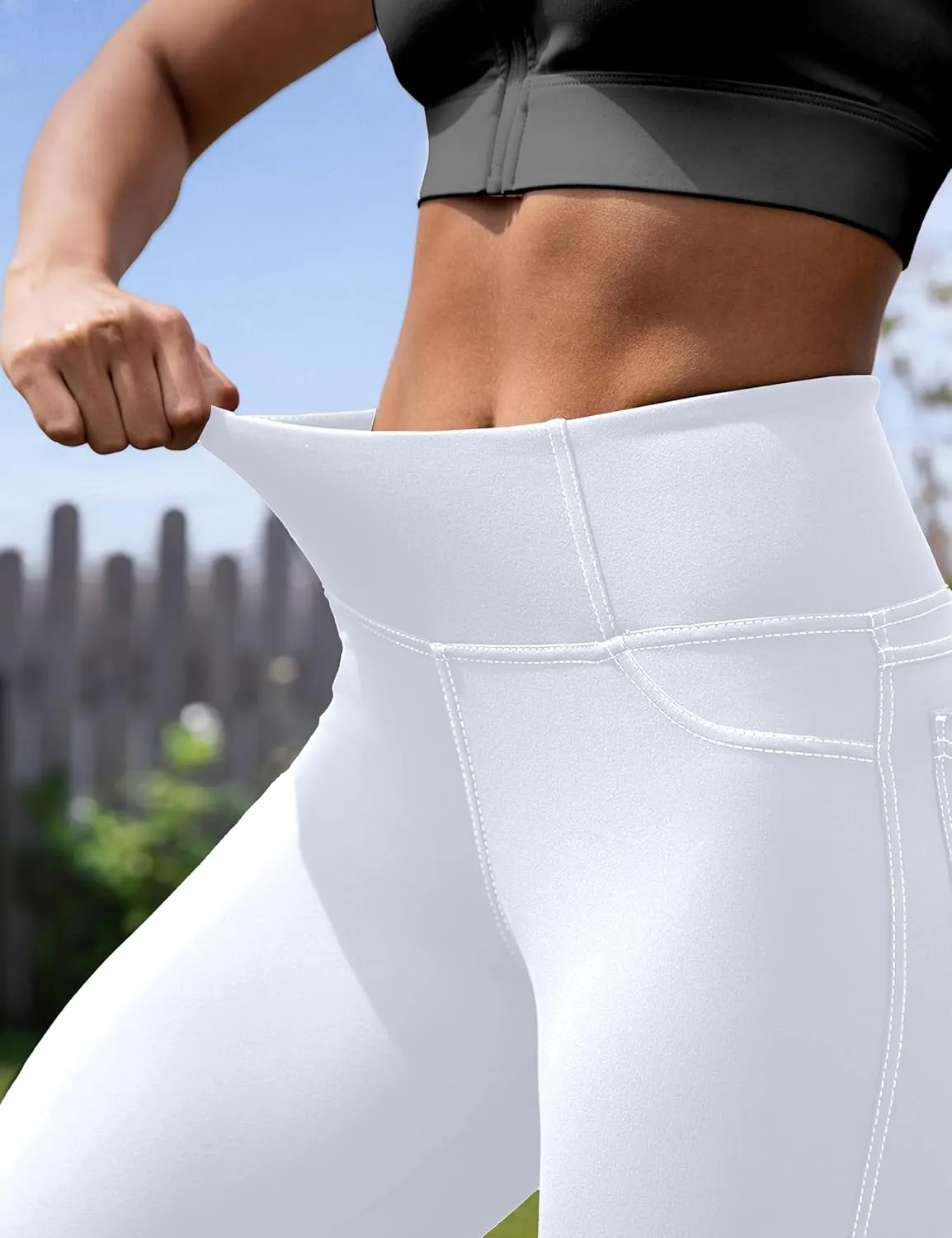VOOVEEYA Curvy Womens Leggings 25", Tummy Control Yoga Pants with Back Pockets High Waisted Buttery Soft 7/8 Leggings