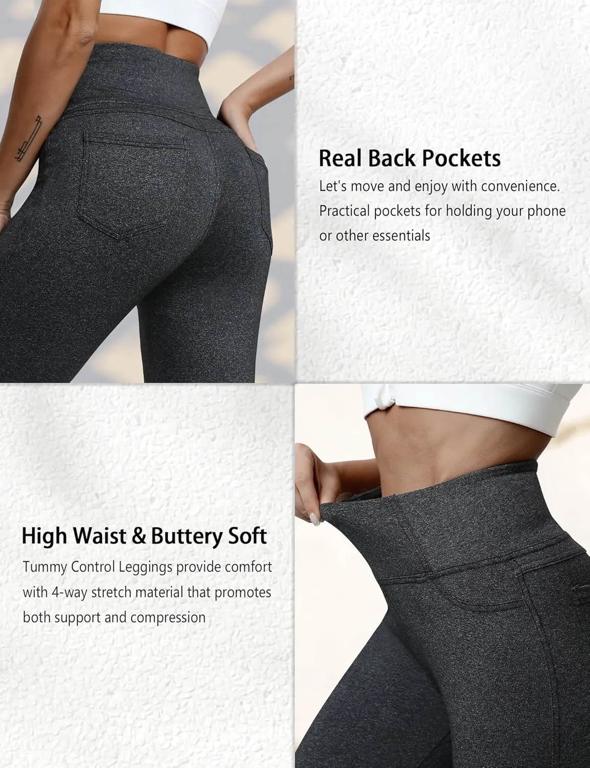 VOOVEEYA Curvy Womens Leggings 25", Tummy Control Yoga Pants with Back Pockets High Waisted Buttery Soft 7/8 Leggings