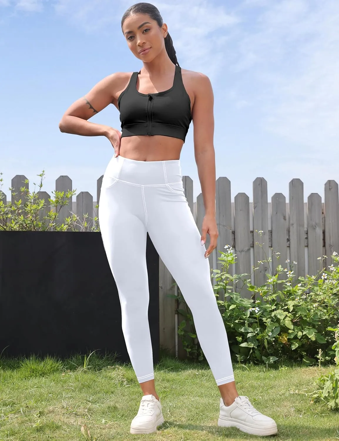 VOOVEEYA Curvy Womens Leggings 25", Tummy Control Yoga Pants with Back Pockets High Waisted Buttery Soft 7/8 Leggings