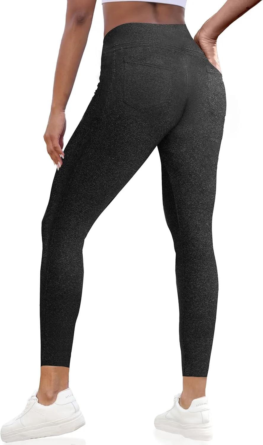 VOOVEEYA Curvy Womens Leggings 25", Tummy Control Yoga Pants with Back Pockets High Waisted Buttery Soft 7/8 Leggings