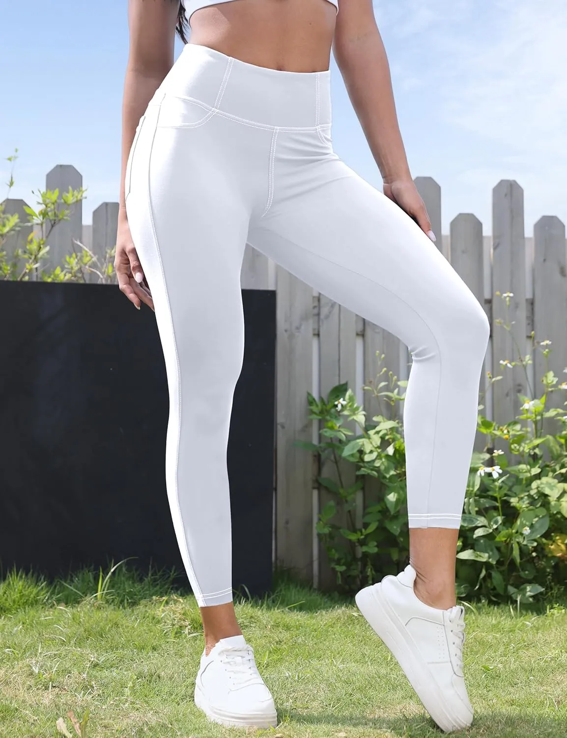 VOOVEEYA Curvy Womens Leggings 25", Tummy Control Yoga Pants with Back Pockets High Waisted Buttery Soft 7/8 Leggings