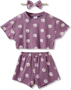 WESIDOM Toddler Girl Clothes Baby Girls Outfits 6M-5T Summer Floral Print Shirt Shorts Headband 3pcs Baby Clothing