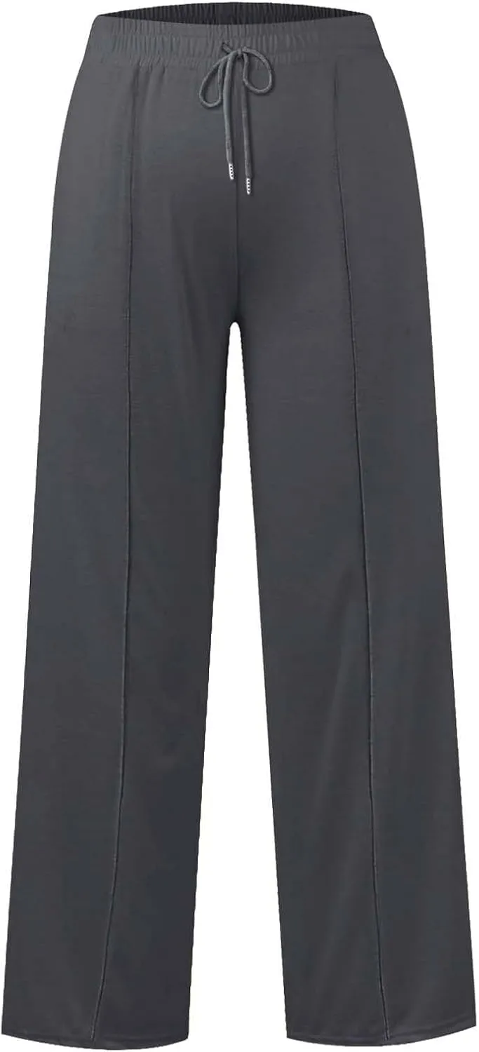 Wide Leg Sweatpants for Girls Elastic Drawstring Baggy Straight Leg Comfy Plain Joggers Trousers with Pockets