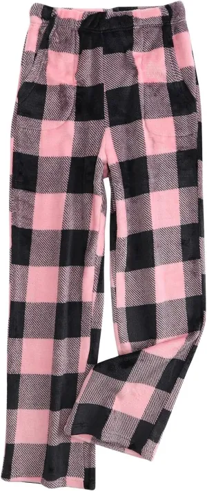 Winter Pajama Pants for Women Plaid Fuzzy Fleece Pj Pants Straight Leg High Elastic Waist Lounge Pants with Pockets