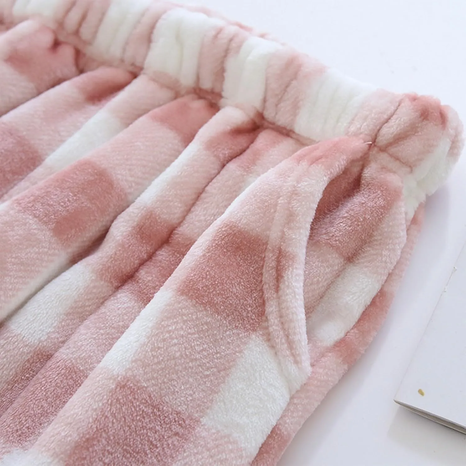 Winter Pajama Pants for Women Plaid Fuzzy Fleece Pj Pants Straight Leg High Elastic Waist Lounge Pants with Pockets