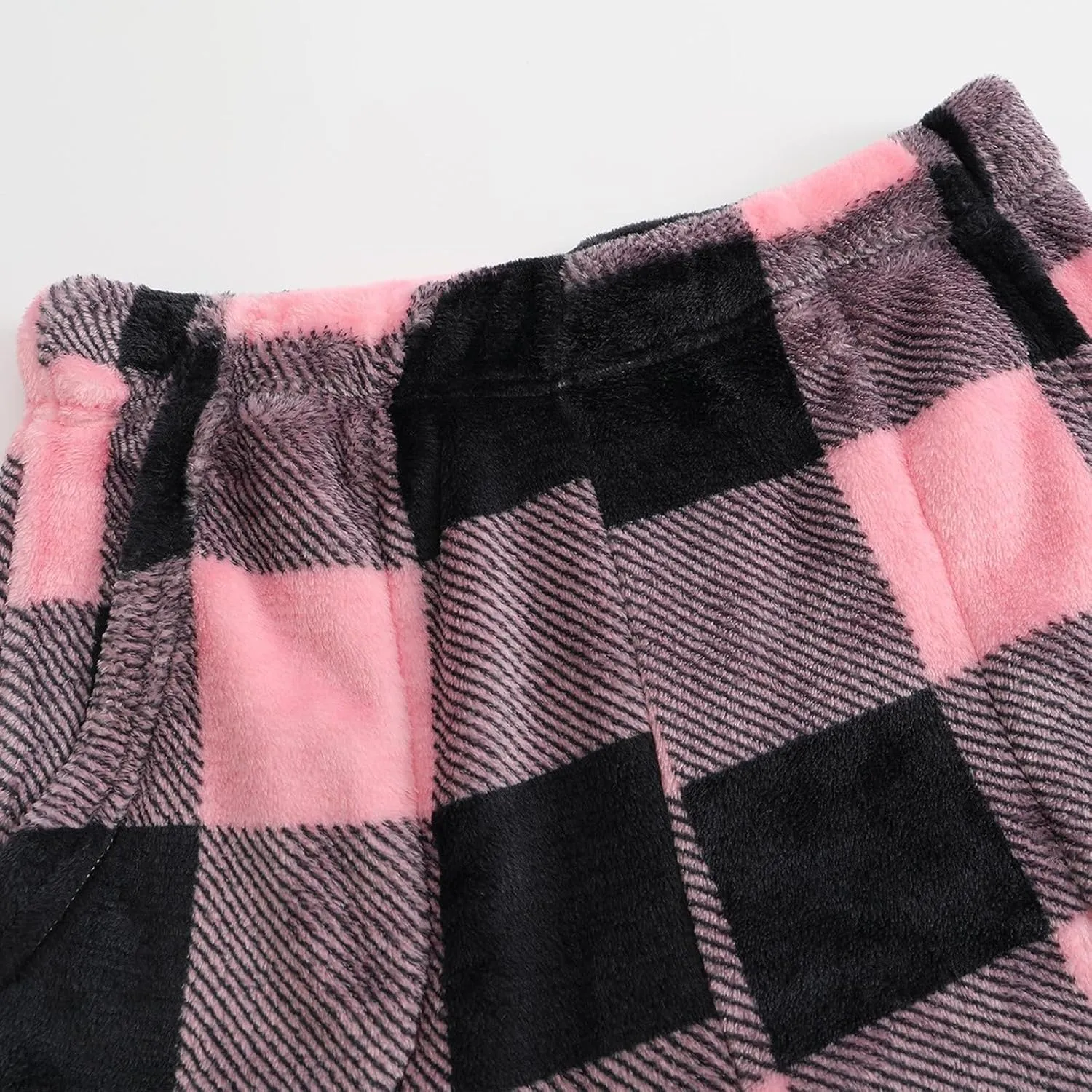 Winter Pajama Pants for Women Plaid Fuzzy Fleece Pj Pants Straight Leg High Elastic Waist Lounge Pants with Pockets