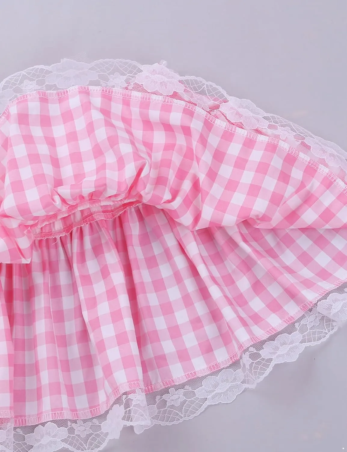 Women Frilly Lace Micro Mini Plaid Skirt Ruffled Pleated Skirt Sissy Crossdress Daily Party Dress