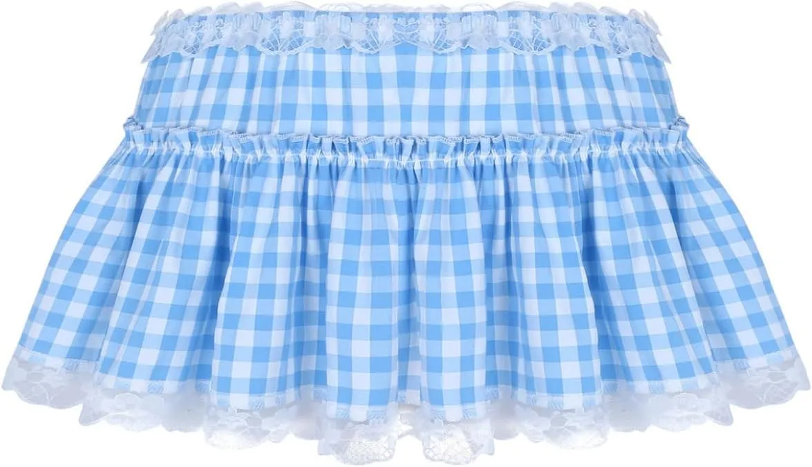 Women Frilly Lace Micro Mini Plaid Skirts Pleated Miniskirt Sissy Crossdress Lingerie