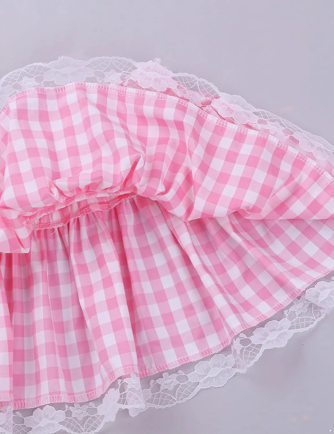 Women Frilly Lace Micro Mini Plaid Skirts Pleated Miniskirt Sissy Crossdress Lingerie