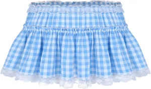 Women Frilly Lace Pleated Mini Skirt Gingham Ruffle Lingerie Micro Skirt Fairy Princess Costume