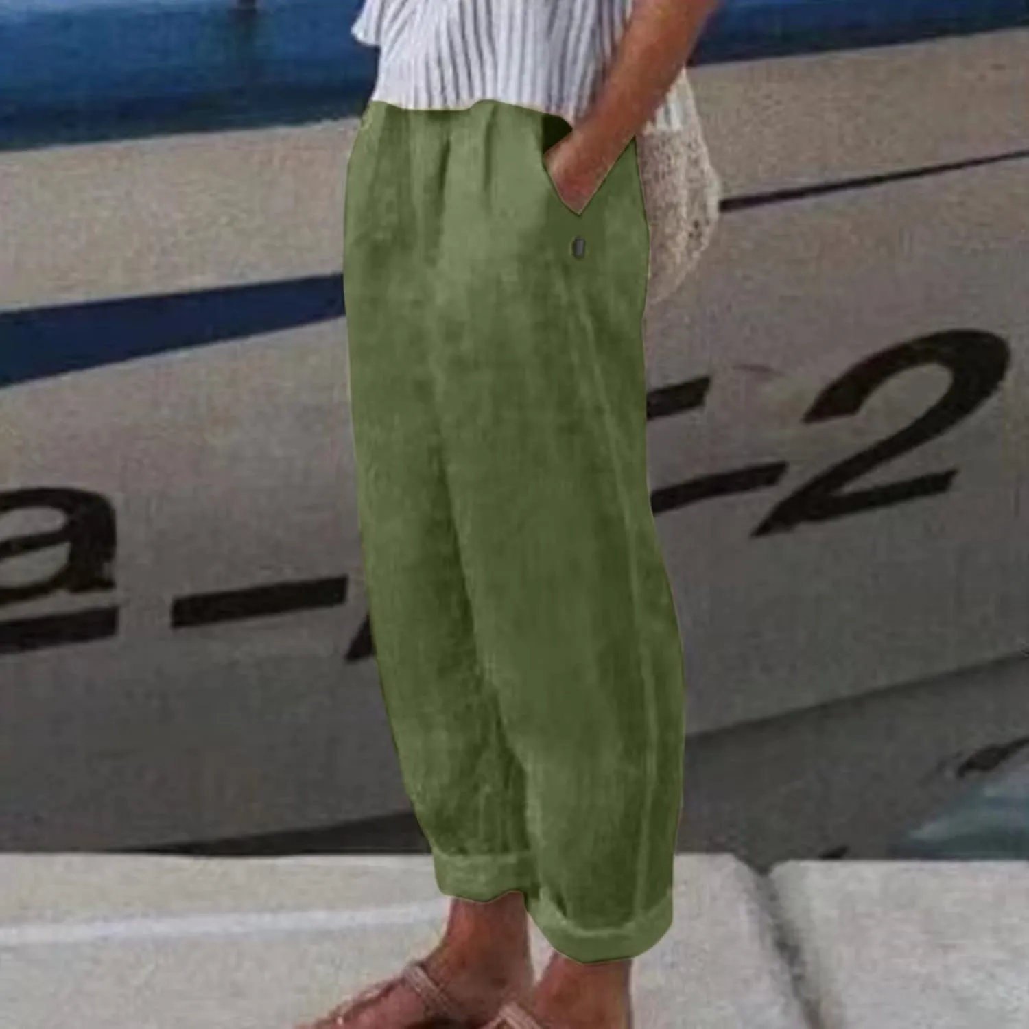 Women High Waisted Wide Leg Pants Fashion Drawstring Elastic Trousers Comfy Straight Leg Long Pants with 2XL Pant