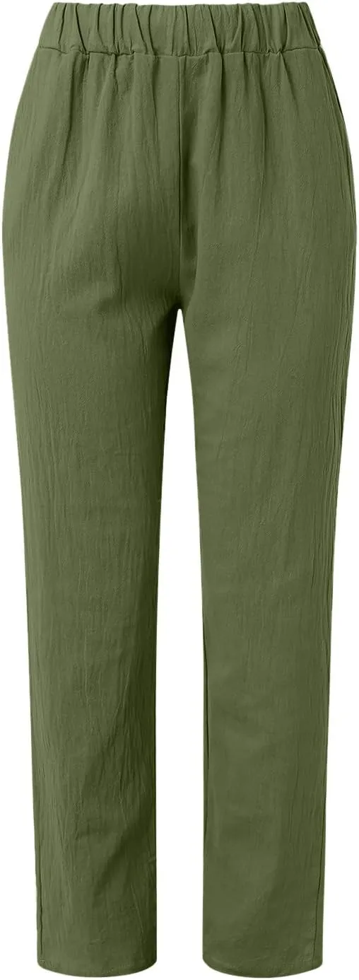 Women High Waisted Wide Leg Pants Fashion Drawstring Elastic Trousers Comfy Straight Leg Long Pants with 2XL Pant