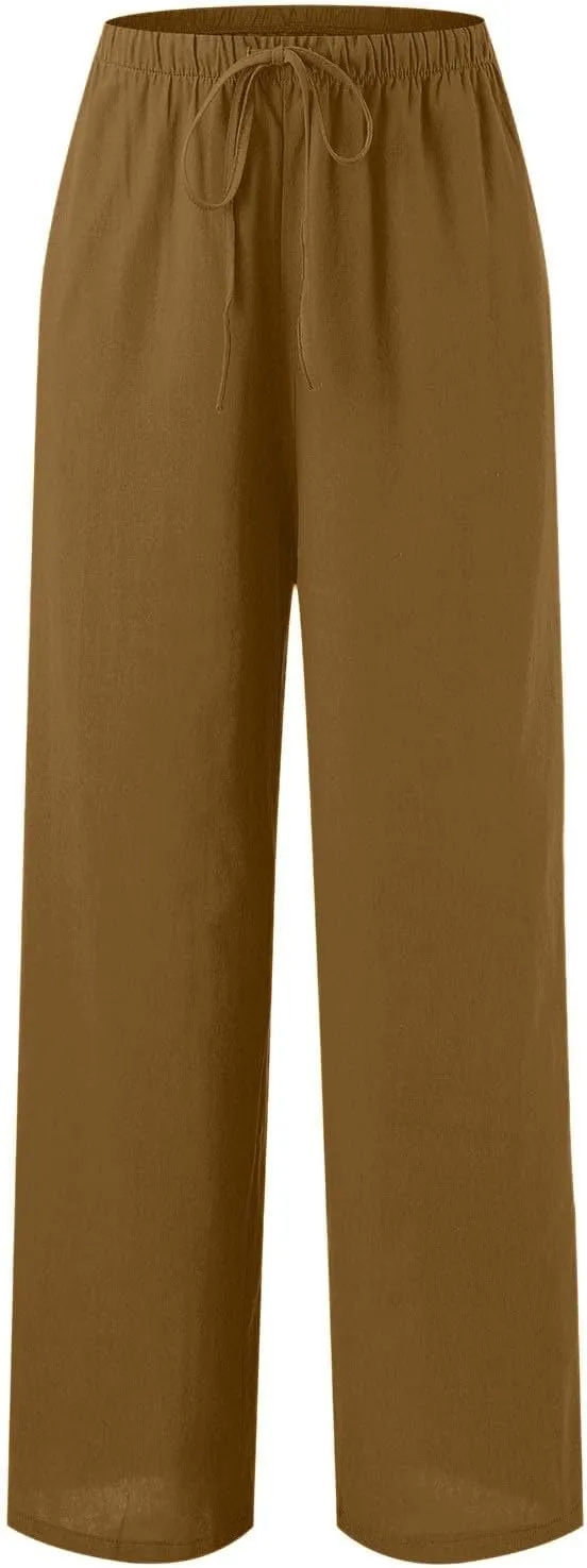 Women High Waisted Wide Leg Pants Fashion Drawstring Elastic Trousers Comfy Straight Leg Long Pants with Pockets