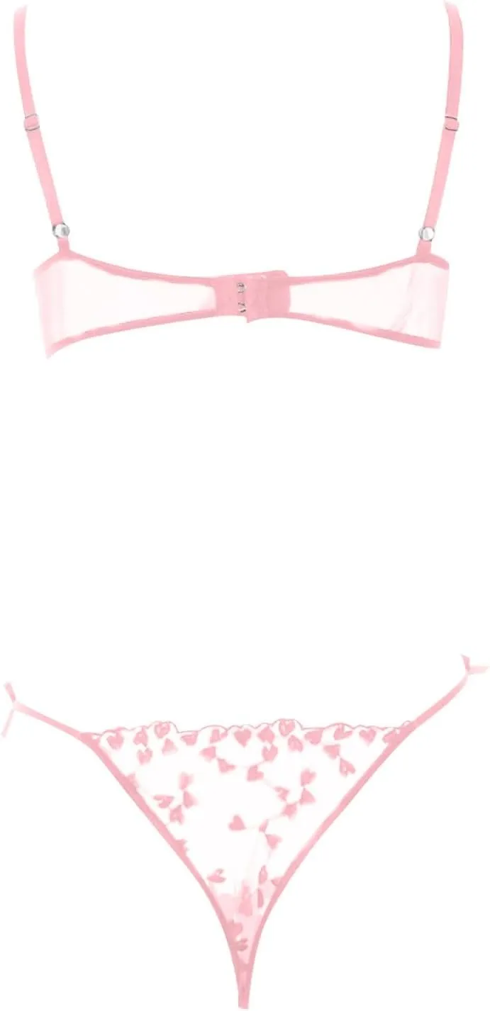 Women Lace Lingerie Set Two Pieces Bralette Bra and Panty Strappy Lingerie Set Mesh Underwear Super Stretchy Negligee