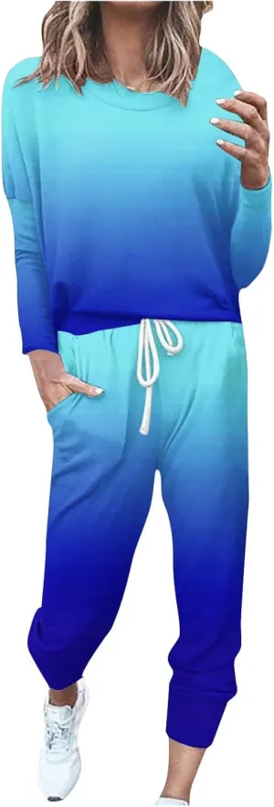 Women Pajama Set Women Fashion O-Neck Solid Pullover Long Sleeve Loose Pants Sweatsuits Ladies Pjs Sets with Pockets