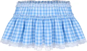 Women Pleated Plaid Mini Skirt Sexy Lace Trim A-Line Skirts Sissy Schoolgirl Cosplay Short Skirt