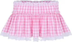 Women Pleated Plaid Mini Skirt Sexy Lace Trim A-Line Skirts Sissy Schoolgirl Cosplay Short Skirt