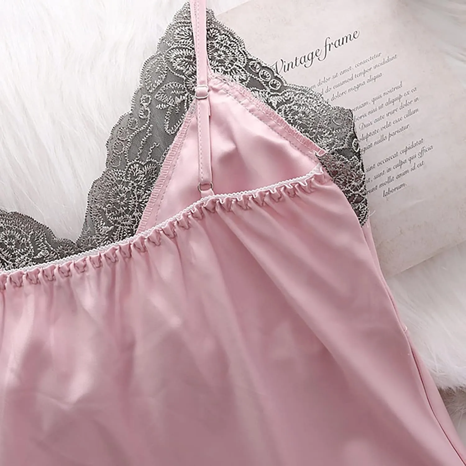 Women' Silk Satin Pajamas Set Lace 5Pcs Lingerie Floral Cami Nightwear Sleepwear with Robe