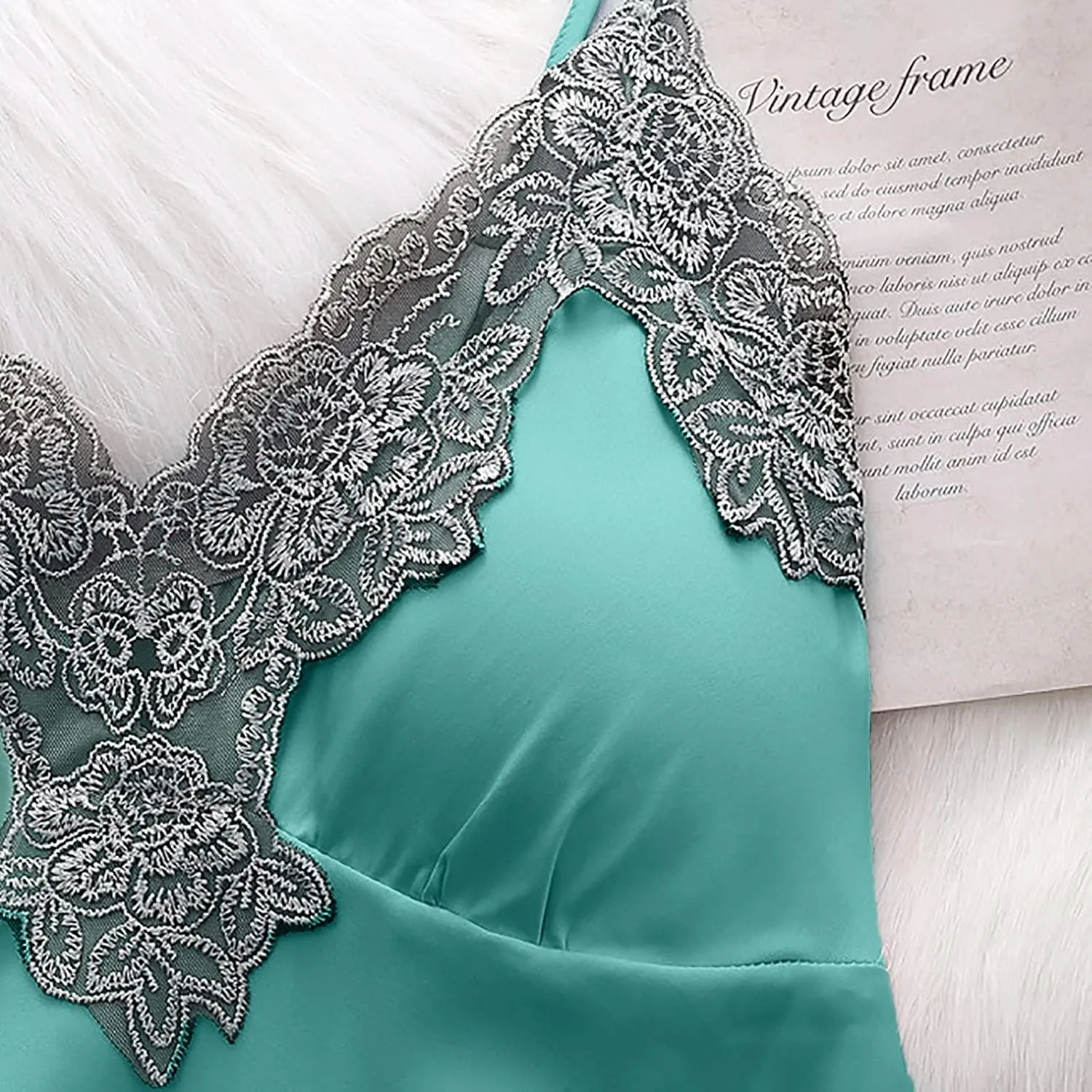 Women' Silk Satin Pajamas Set Lace 5Pcs Lingerie Floral Cami Nightwear Sleepwear with Robe
