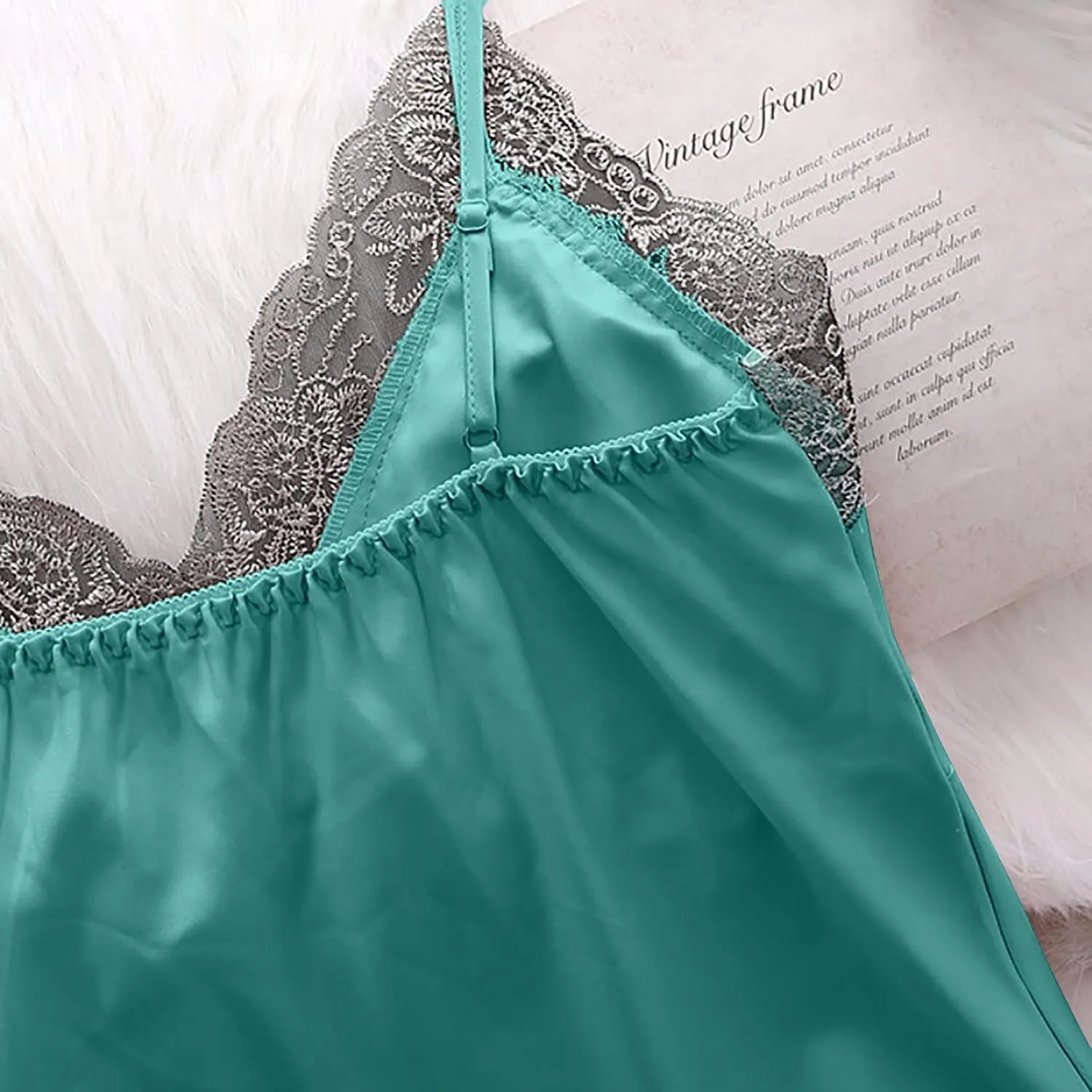 Women' Silk Satin Pajamas Set Lace 5Pcs Lingerie Floral Cami Nightwear Sleepwear with Robe