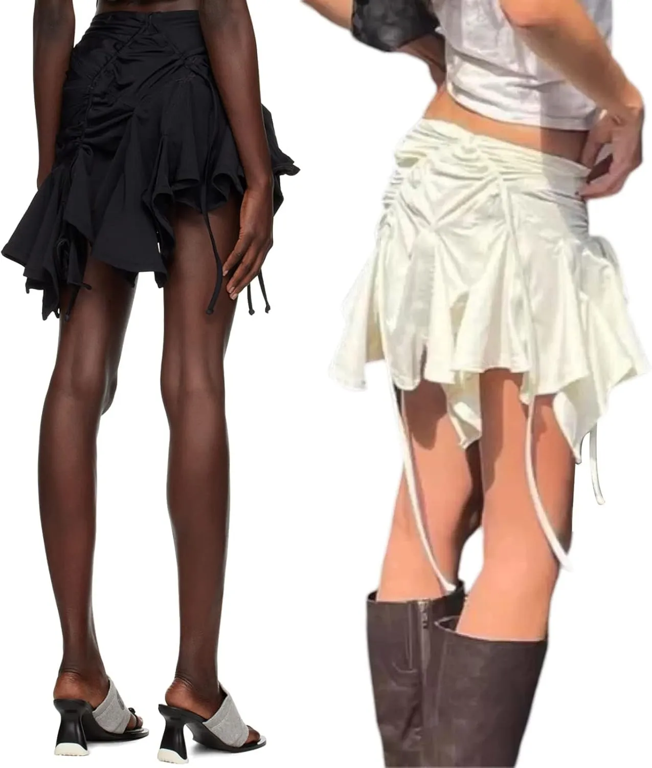 Women Y2K Mini Skirt Drawstring Low Waist Side Pleated Mini Skirt Kawaii Sweet 90s E-Girl Aesthetic Clothes
