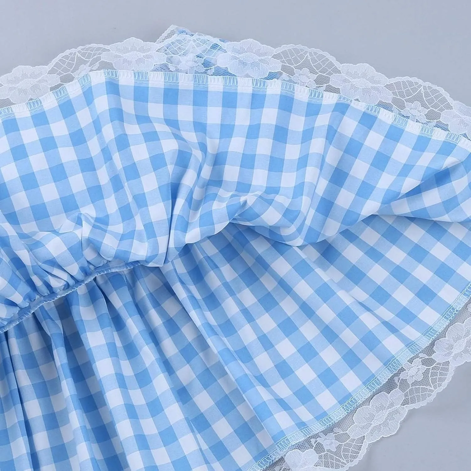 Women Y2k Ruffle Lace Mini Skirt Plaid Pleated Gingham Short Skirts Halloween Costume Sissy Skirt Teen Girls Streetwear
