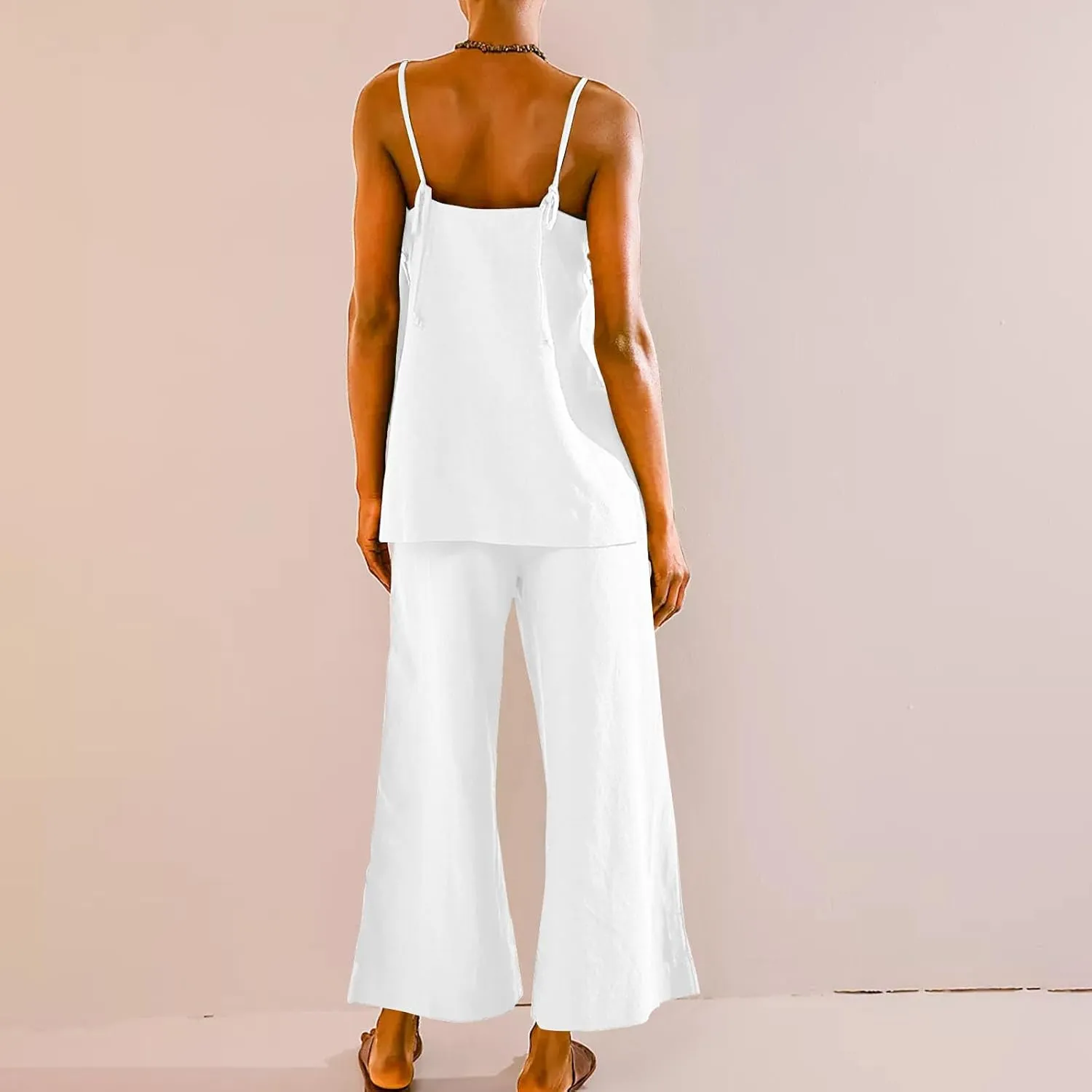 Women's 2 Piece Outfits 2025 Summer Sets Sleeveless Square Neck Tank Top Wide Leg Pants Matching Lounge Set