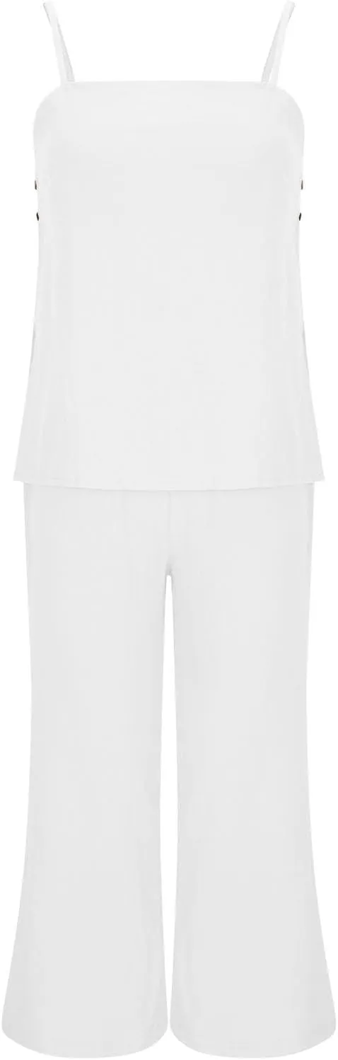 Women's 2 Piece Outfits 2025 Summer Sets Sleeveless Square Neck Tank Top Wide Leg Pants Matching Lounge Set