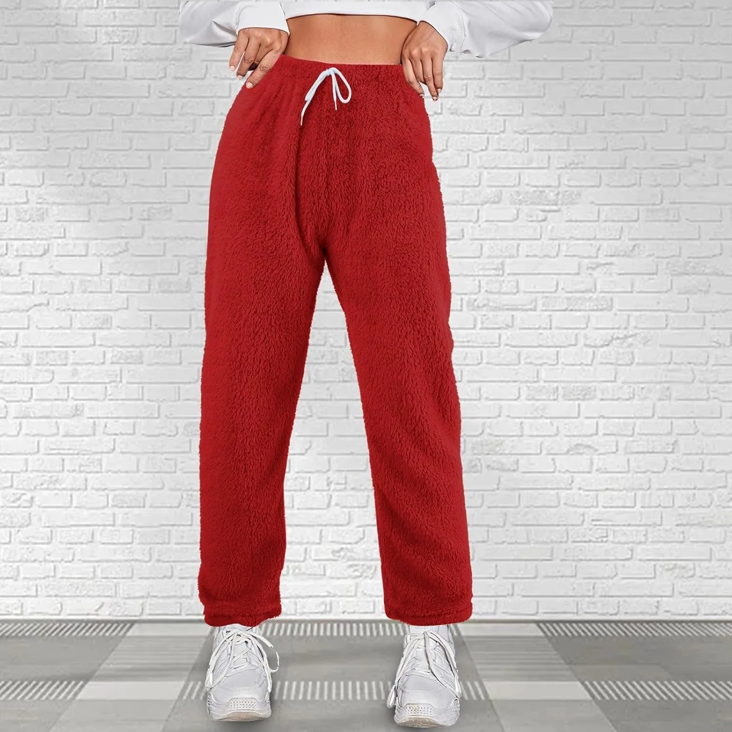 Womens Casual Furry Plush Pajama Pants Baggy Thermal Soft Sweatpants Flannel Home Wear Lounge Trousers
