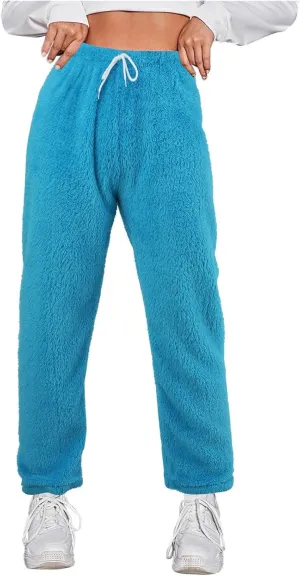 Womens Casual Furry Plush Pajama Pants Baggy Thermal Soft Sweatpants Flannel Home Wear Lounge Trousers