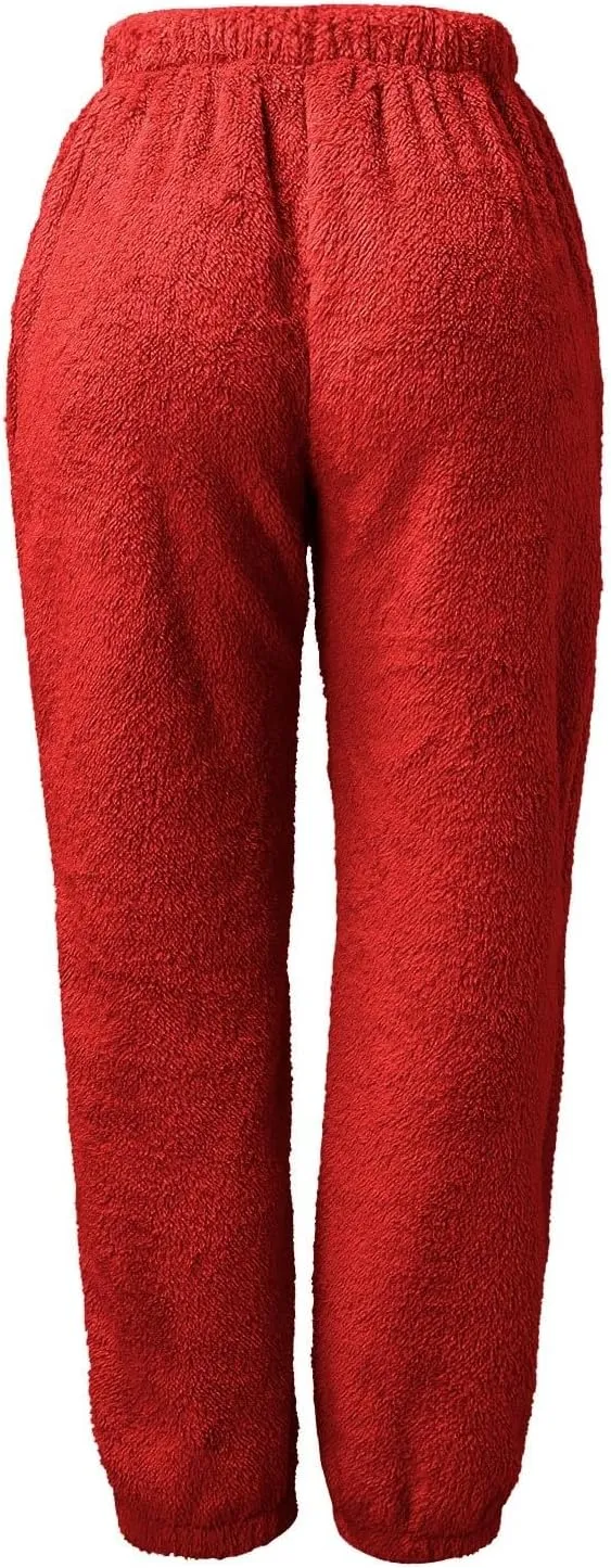 Womens Casual Furry Plush Pajama Pants Baggy Thermal Soft Sweatpants Flannel Home Wear Lounge Trousers